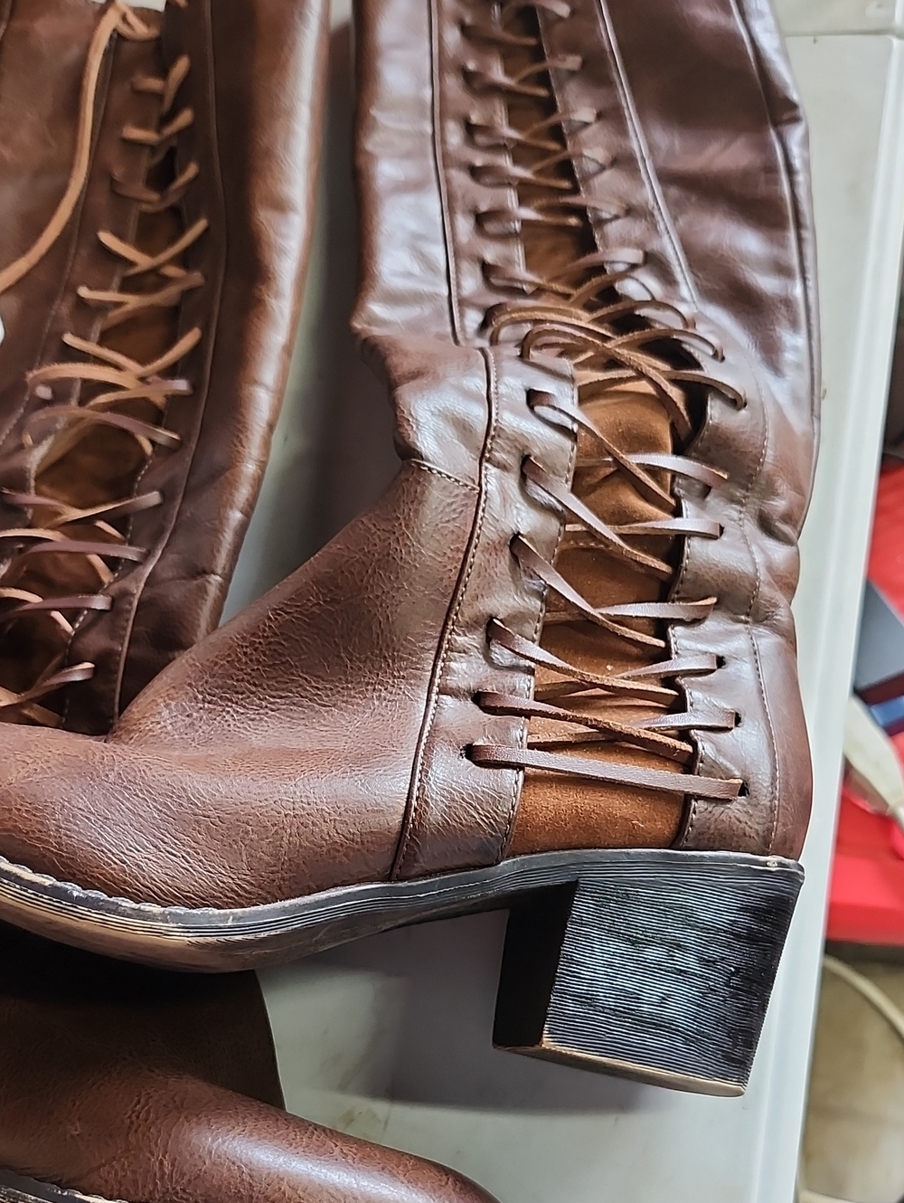 Women's Brown Lace-Up Mid Heel Boots - Classic Casual Style